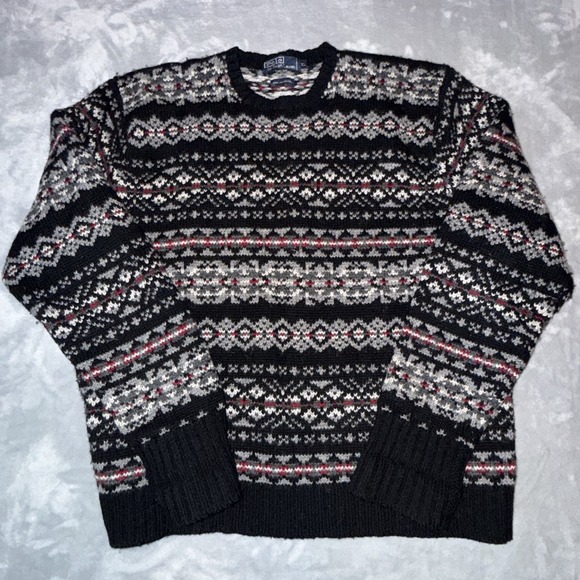 Polo Ralph Lauren Other - Vintage Polo Ralph Lauren Sweater Mens XL Black Gray Fair Isle Lambswool 90s